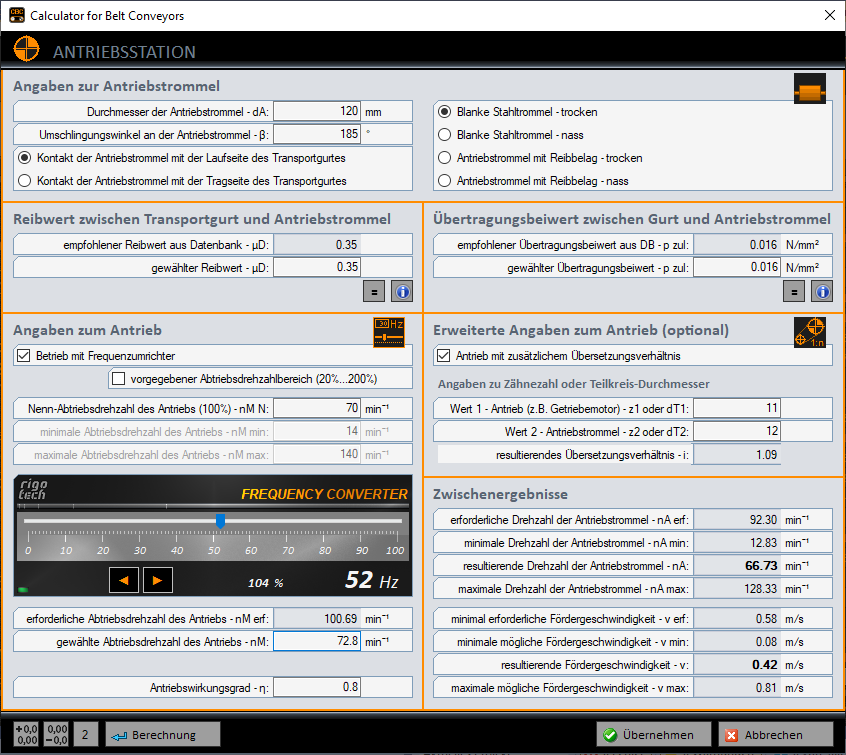 Calculator for Belt Conveyors - Antriebsstation